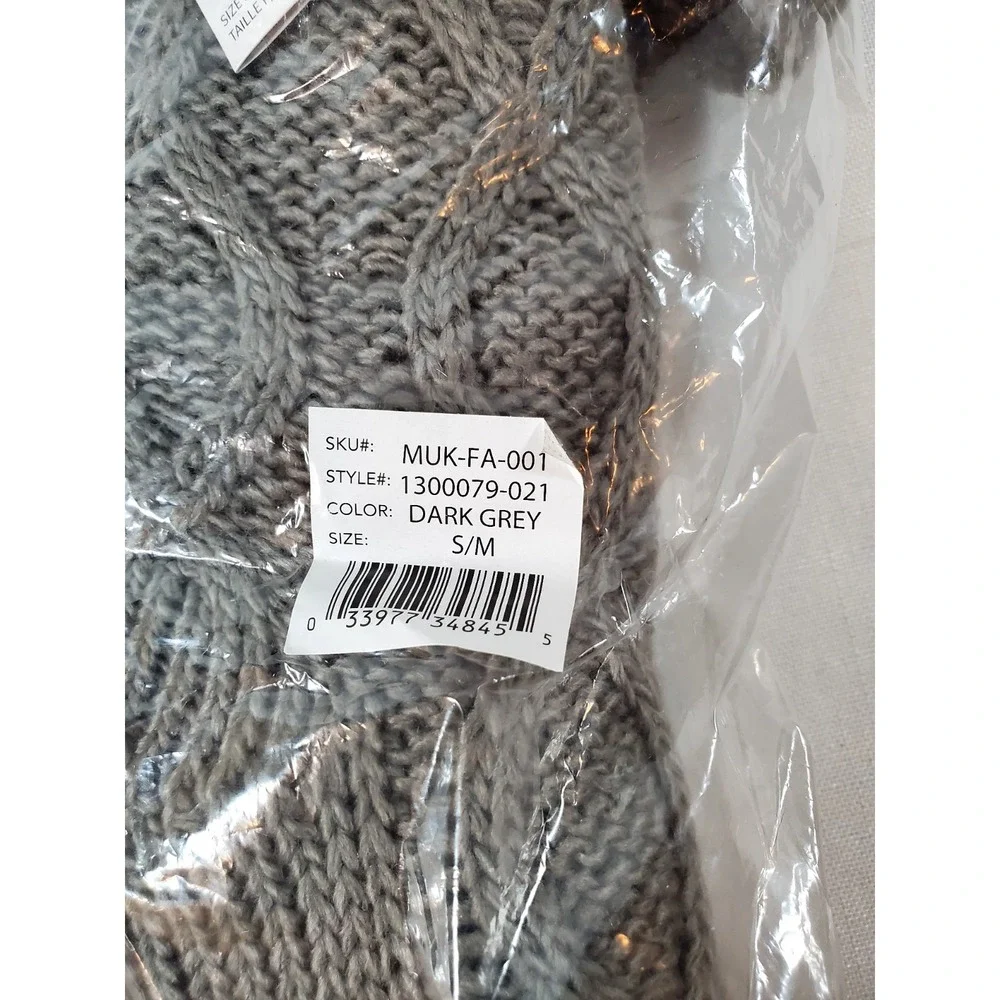 MUK LUKS Women's *POM POM* Dark Grey Sweater Cabin‎ Socks S/M (5-7.5) NEW